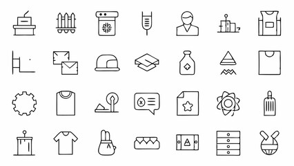 "Stylish and minimal textile industry-themed icons presented in a linear outline design perfect for enhancing your fashion or manufacturing-related digital content"