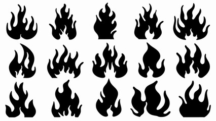 set of Fire flame silhouette vector on white background