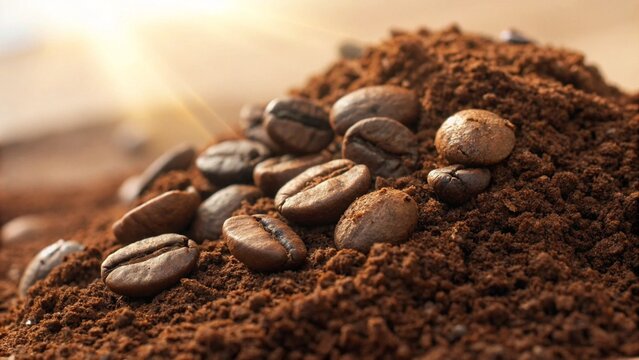 Coffee Grounds Texture Showing Fine Particles and Rich Dark Color in Natural Lighting