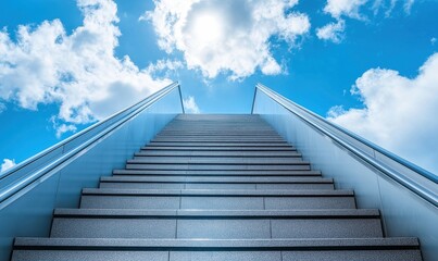Stairway to the Sky Under Bright Blue Sky and Fluffy Clouds