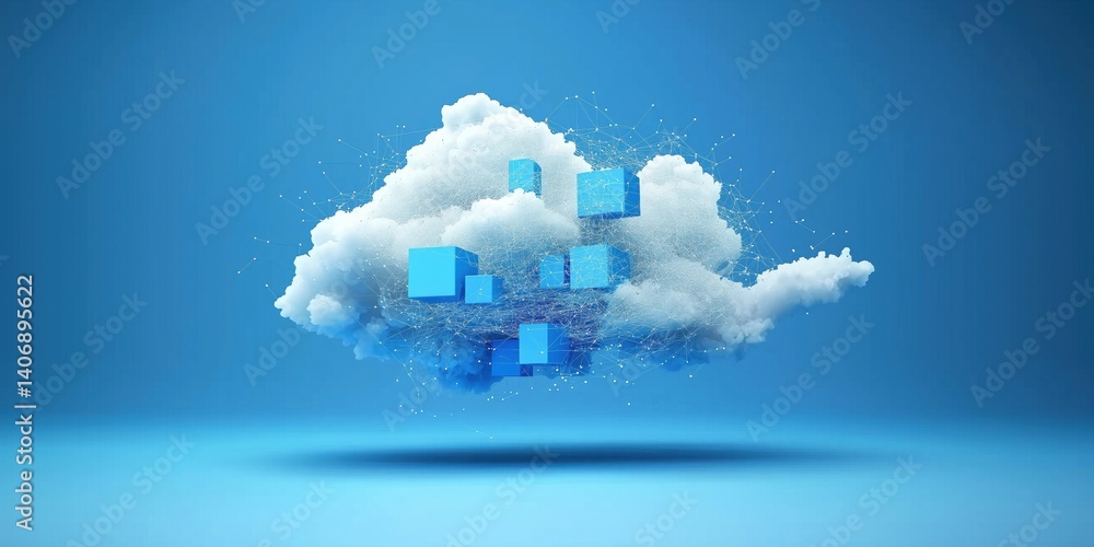 Aufkleber cloud computing concept with blue cubes and network connections in digital environment