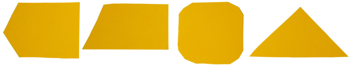 Isolated collection of yellow matte paper figures on white background