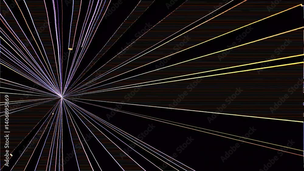 Poster thin colored lines with vanishing point perspective animation on a black background