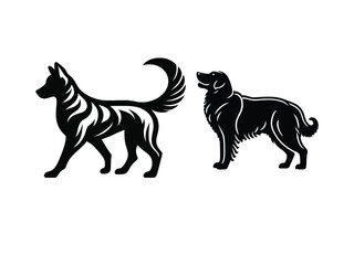 Obraz premium silhouette, dog illustrations, stylized canine figures, black and white artwork, minimalist design, graphic art, pet icons, contrasting shapes, sleek animal outlines, vector style, simplified forms, b