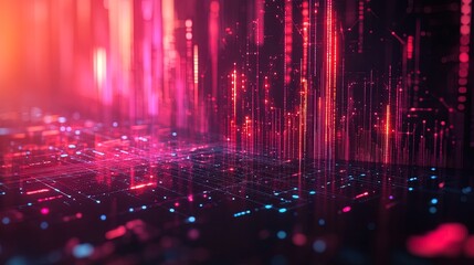 An abstract concept of a business chart merging with futuristic cityscapes and digital connections