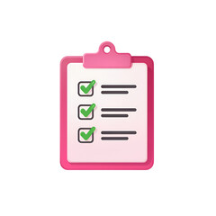 Checklist with completed tasks on pink clipboard, task management concept