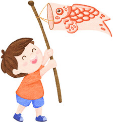 boy holding red  koinobori childrens day japan