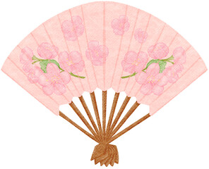 Japanese folding fan with cherry blossom pattern