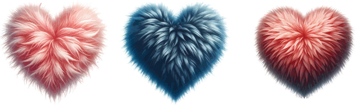 furry hart vector set illustration
