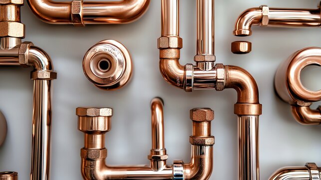 Copper pipes and fittings for carrying out plumbing