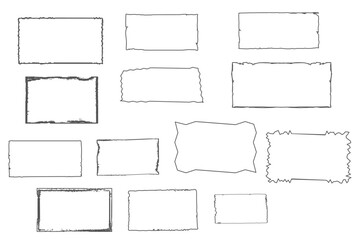 Hand drawn grunge doodle rectangle border frames. Charcoal, pencil, chalk square rectangle frames. Vector illustration template borders for website, banner, app, poster, background, card etc.