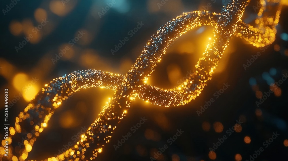 Poster glowing dna helix structure with particles and light effects for scientific visualization