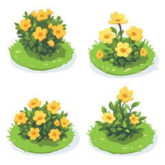 Isometric Orange Flower Bushes Illustration