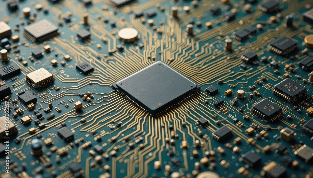 Aufkleber Detailed circuit board featuring a micro processor highlighting the core component of modern electronic devices and systems