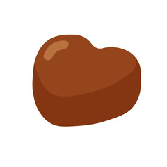 Cute cartoon heart shaped chocolate candy. Sweet dessert in flat vector style for design.