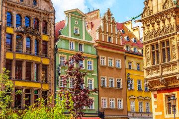 Obraz premium Wroclaw, Poland Old Town Rynek Market Square colorful houses