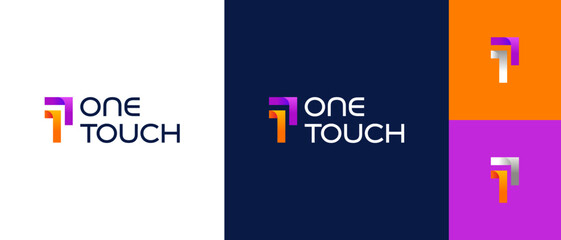 Number 1 ( One ) and arrow with square , geometric technology logo design	
