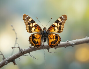 Obraz premium Butterfly Resting on a Branch with Open Wings Displayed Beautifully