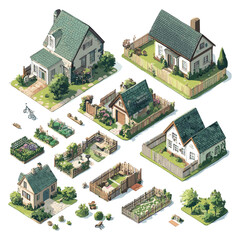 Isometric Medieval House Garden Illustration
