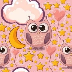 Pink Dream Owl Pattern for Nursery Design