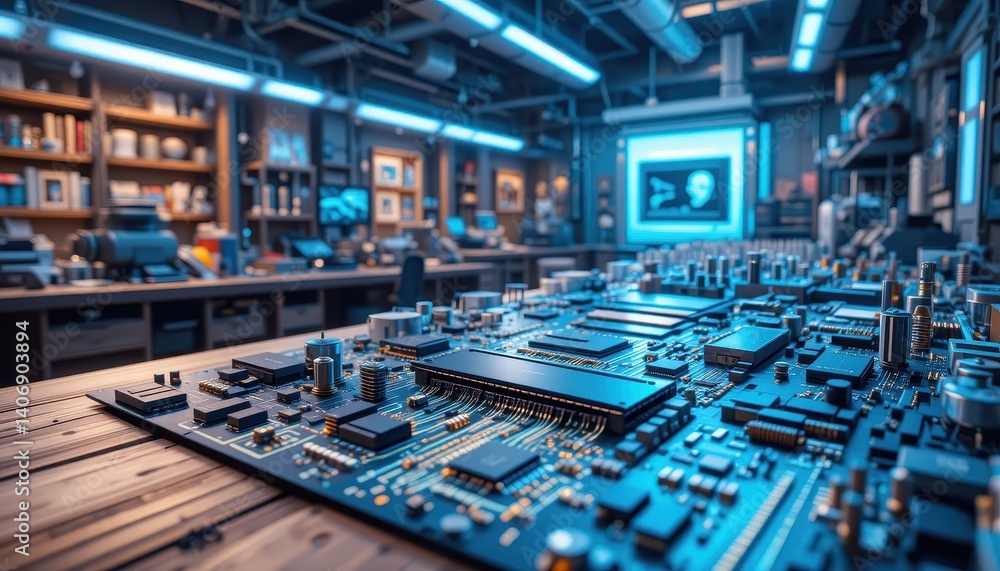 Aufkleber Close-up view of a computer motherboard featuring various components and connections essential for functionality