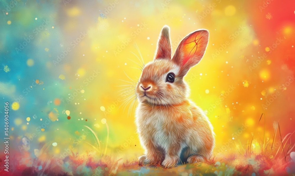 Poster cute rabbit portrait with colorful background and soft textures