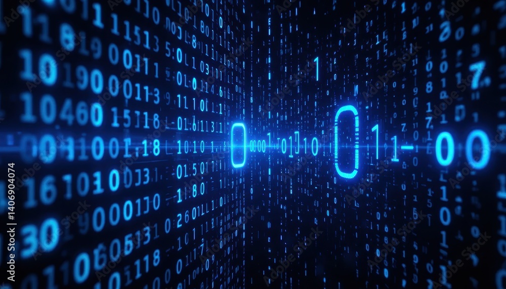 Poster Close-up view of binary code on a computer screen symbolizing digital data and information technology
