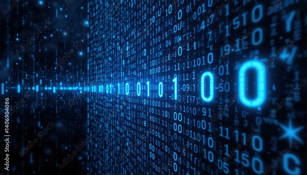 Poster Extensive display of repetitive binary code highlighting the foundations of digital communication and computing