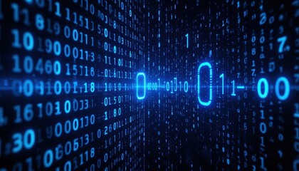Close-up view of binary code on a computer screen symbolizing digital data and information technology