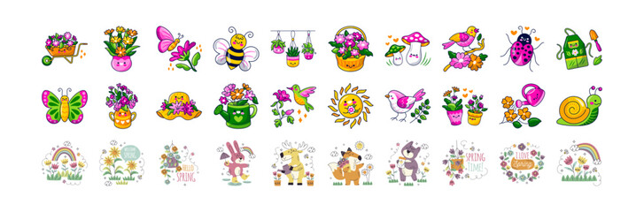 set of colorful vector illustrations related to spring season