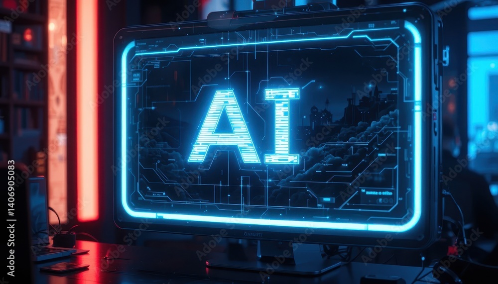Poster Close-up view of a computer screen displaying the letter a in a clear and distinct style against a neutral background