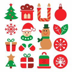 Christmas Holiday Vector Icons Collection in Bright Colors