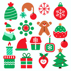 Christmas Holiday Vector Icons Collection in Bright Colors