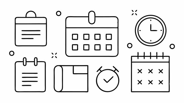 Linear Icon Set Featuring Scheduling and Time Management Tools Ideal for Calendar Apps Business Workflows and Productivity System Design
