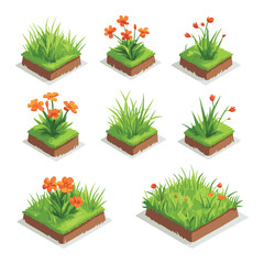 Isometric Grass and Plant Tile Pack Illustration