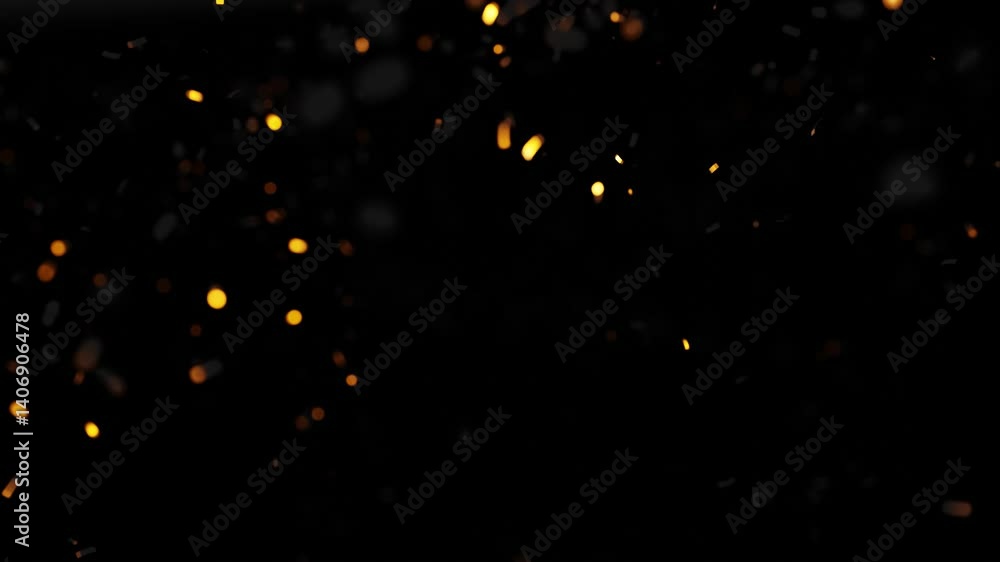 Poster 3d rendering abstract animation with moving gold paper on dark background