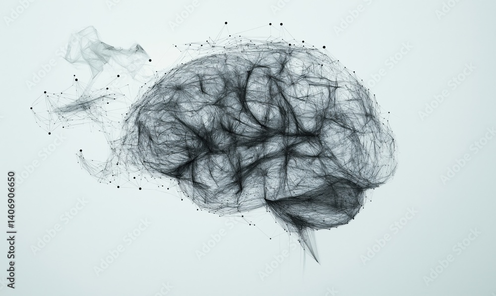 Poster abstract representation of brain with interconnected lines and nodes illustrating neural networks