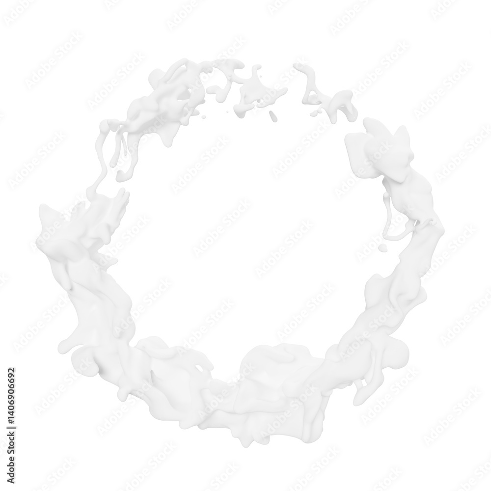 Poster circular formation of white milk foam appears to swirl and twist, creating an abstract shape. textur