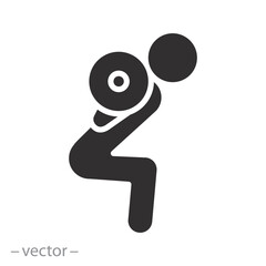workout squat, athlete squats with barbell icon, deadlift, fitness, flat vector illustration
