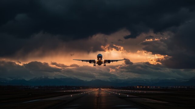 Ein dramatisches Flugzeug in st&uuml;rmischer Umgebung. Spannung und Nervenkitzel in der Luft.