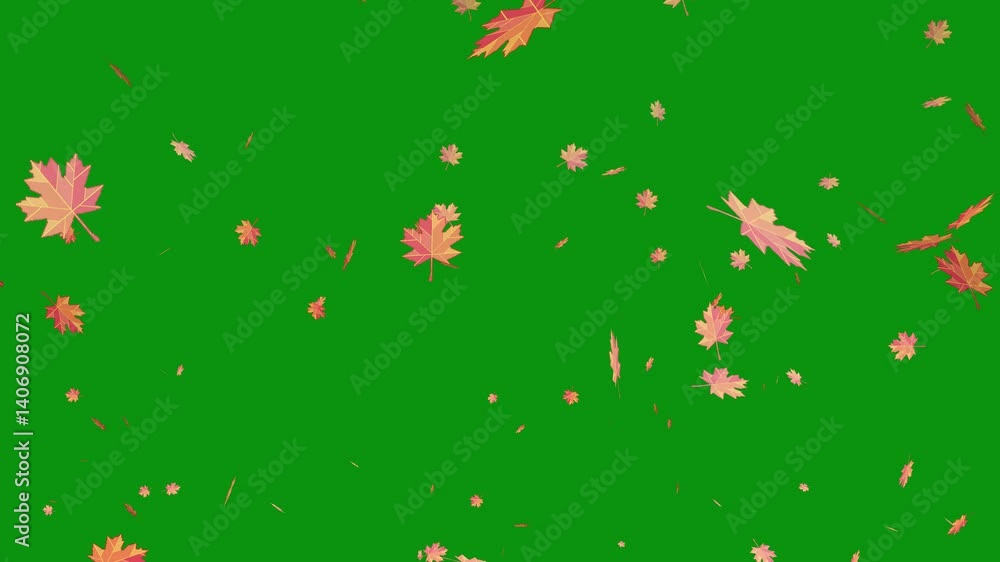 Poster autumn leaf fall animation in pixel art style. autumn maple leaves falling on green screen. animated