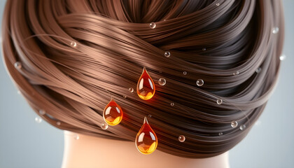 Fototapeta premium Hair care product brown hair oil treatment nourishment hydration beauty and shine for healthy hair 100