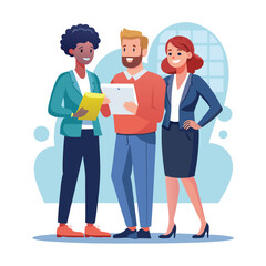 three-diverse-business-partners-standing-and-discus vector image on white background