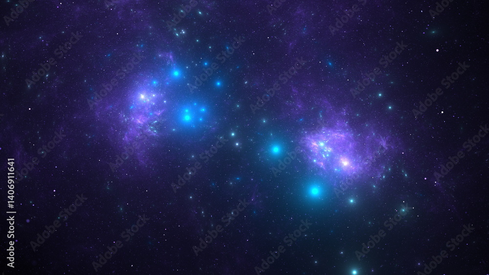 Wall mural bright nebulae radiate energy and color across the vast night sky. luminous stars twinkle in deep sp