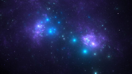 Bright nebulae radiate energy and color across the vast night sky. Luminous stars twinkle in deep space, creating a mesmerizing celestial tapestry filled with wonder and beauty. 3d render