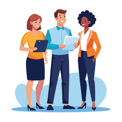 three-diverse-business-partners-standing-and-discus vector image on white background