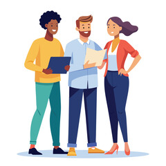 three-diverse-business-partners-standing-and-discus vector image on white background