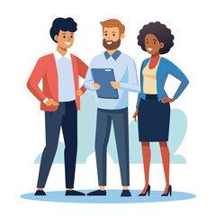 Obraz premium three-diverse-business-partners-standing-and-discus vector image on white background