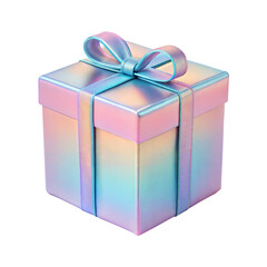 Obraz premium 3d holographic gift box isolated on transparent background. Png
