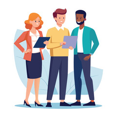 three-diverse-business-partners-standing-and-discus vector image on white background